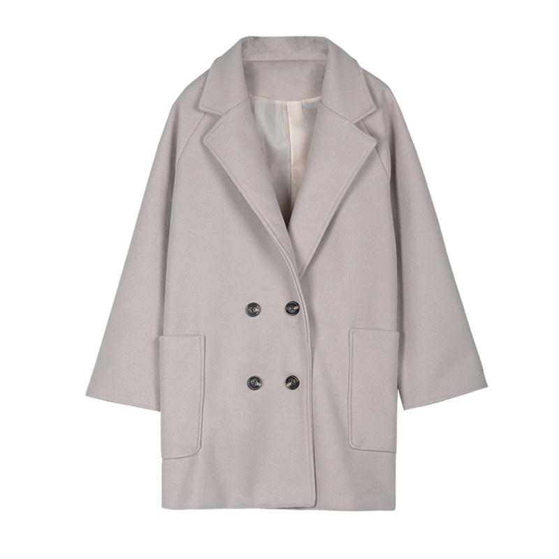

Spring Autumn Wool Blend Coat Women Long Sleeve Double Breasted Jacket Casual Woolen Outwear Apricot Overcoat Abrigo Mujer