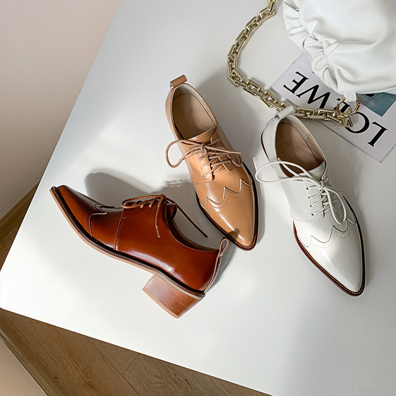 

2020 Women's Oxford High-heeled Pumps Spring New Toe Square Paw Lace Up Block Jump Ladies Office Black Shoes Big  V2zd, Khaki.