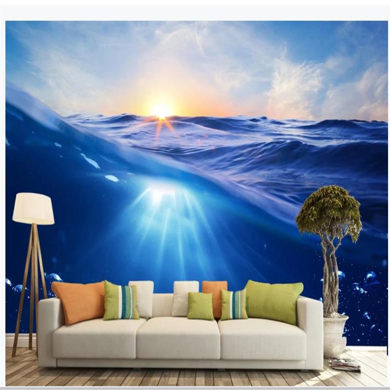 

Sea waves blue beautiful 3D stereo wallpapers TV background wall 3d murals wallpaper for living room, As pic