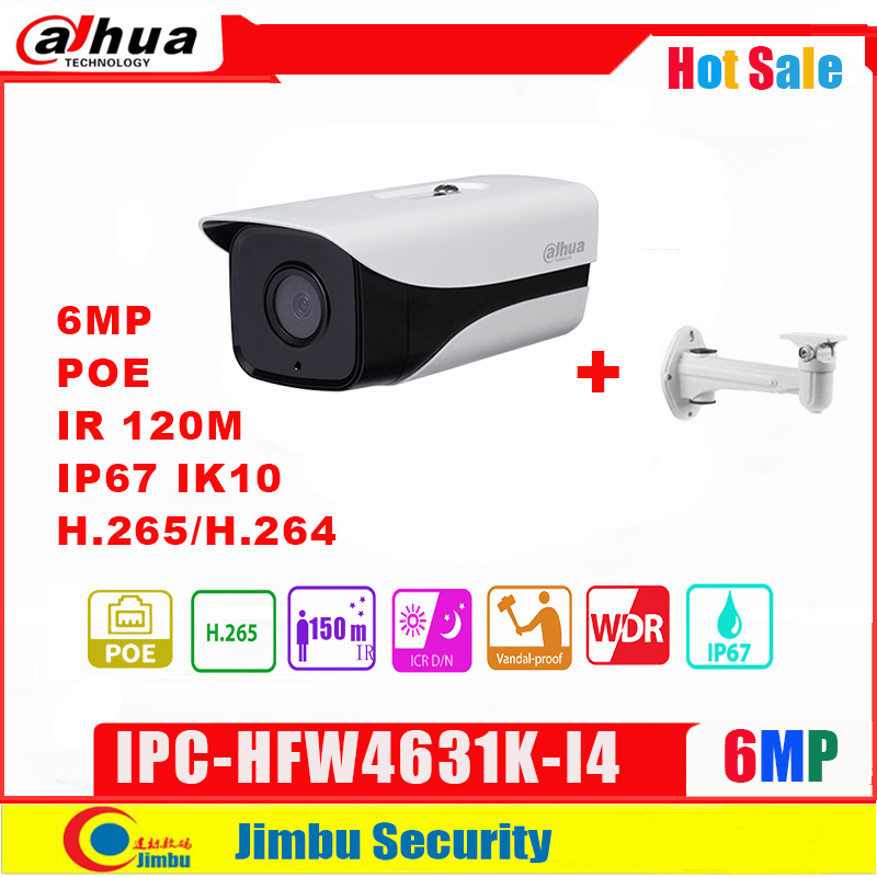 

IP Camera 6MP POE IPC-HFW4631K-I4 built-in 4 Leds IR120M IP67 WDR 3DNR H.265 / H.264 outdoor cctv camera with bracket