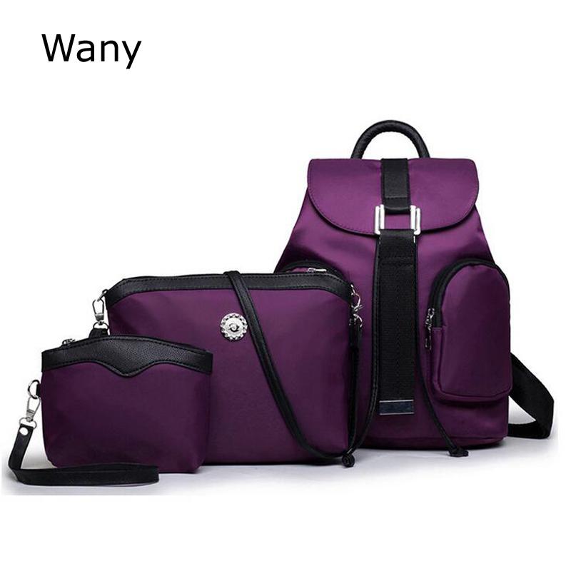

new waterproof nylon women backpack 3 pcs/set school bags women's fashion tide college wind leisure backpacks, Purple