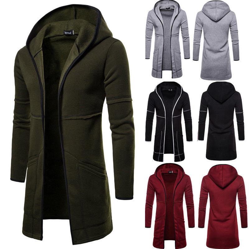 

Mens New Style Autumn Winter Coat Warm Trench New Fashion Long Overcoat Casual Solid Outwear Cardigan, Black