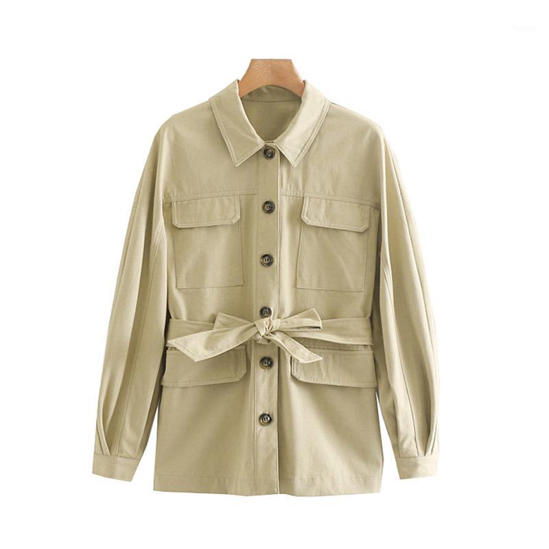

Chic Outerwear 2019 Vintage Stylish Safari Style Pockets With Sashes Jacket Coat Fashion Lapel Collar Long Sleeve Loose Women1, As picture