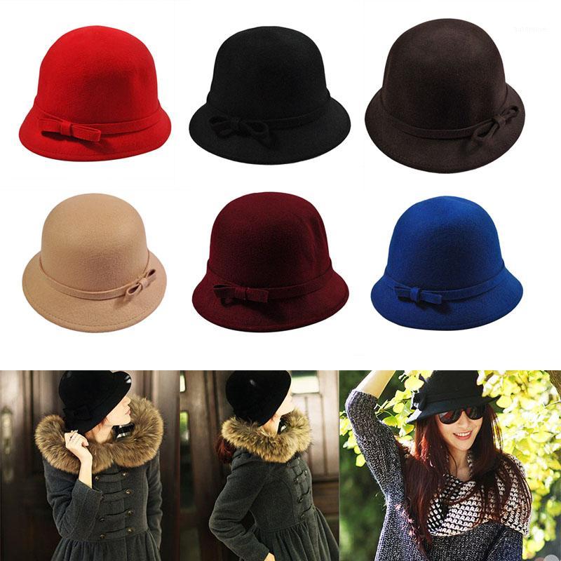 

Women Round Top Cap Solid Color Soft Breathable Bowknot Decor Ladies Hat TC211, Red