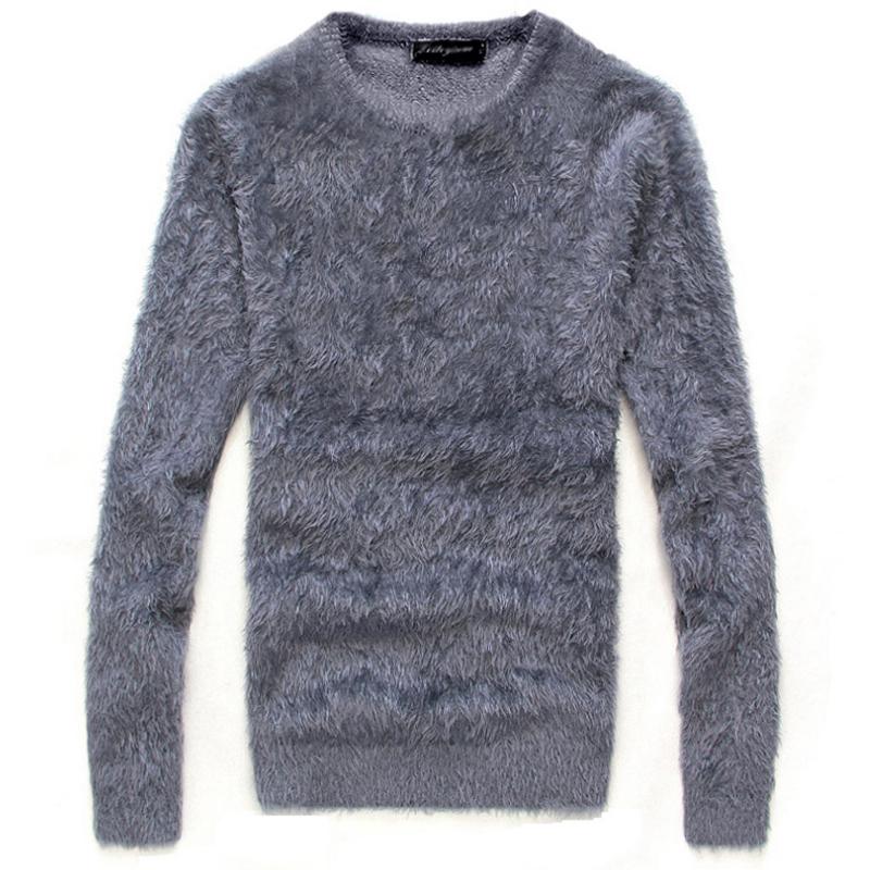 

Men's Autumn Winter Thick Mohair Long Sleeve O Neck Knit Pullover / Fashion Hot Slim Slim Thick Warm Wool Sweater Male, Black