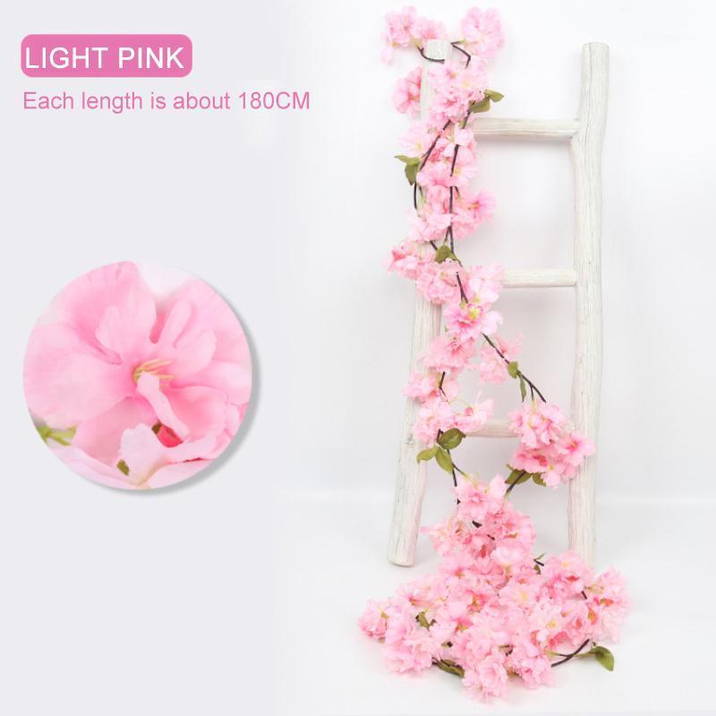 

180cm Fake Flowers Silk Sakura Cherry Blossom Vine Layout Party Home Rattan Wall Hanging Garland Wreath Wedding Arch Decoration1, Deep pink