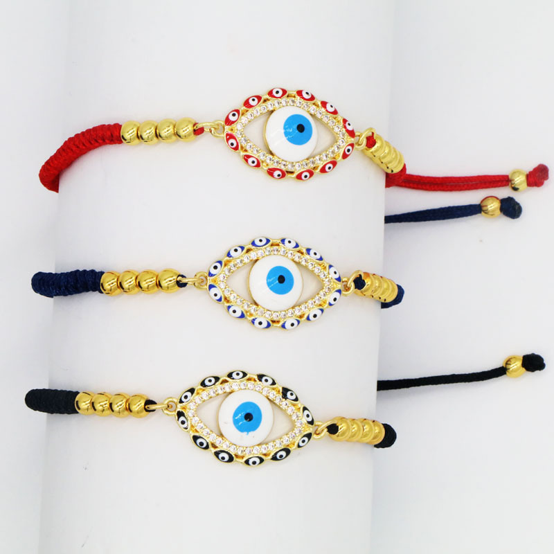 

Handmade Woven Black Blue Red Evil Eye Charm Bracelet Popular Slide Cord Bracelets