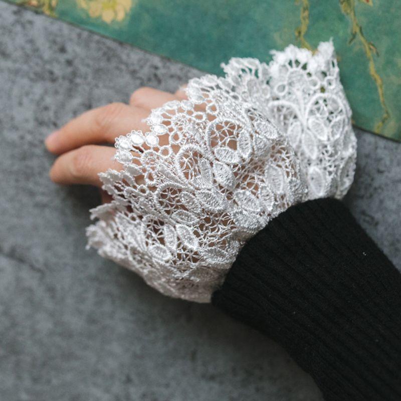 

2pcs/pair Women Girl Fake Cuff Gloves Crotchet Floral Lace Pleated Ruched Hollow
