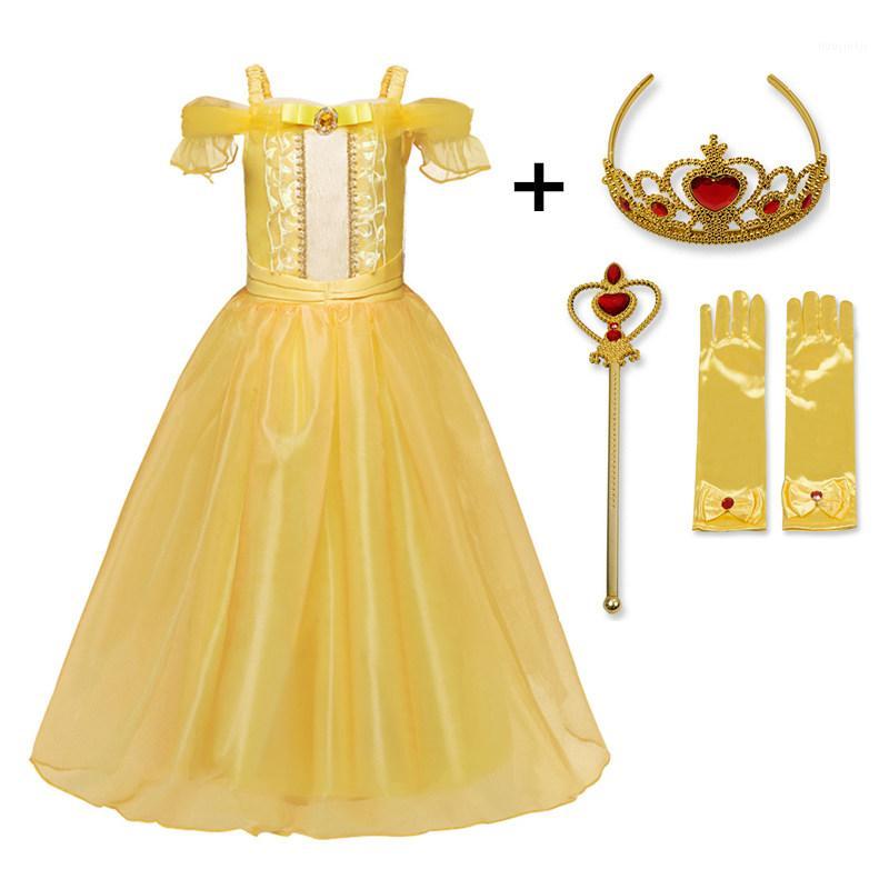 

2020 Bella Princess Dress Girls Cosplay Dresses Sleeping Beauty Kids Party Clothing For Girls Magic Stick Crown Children Costume1