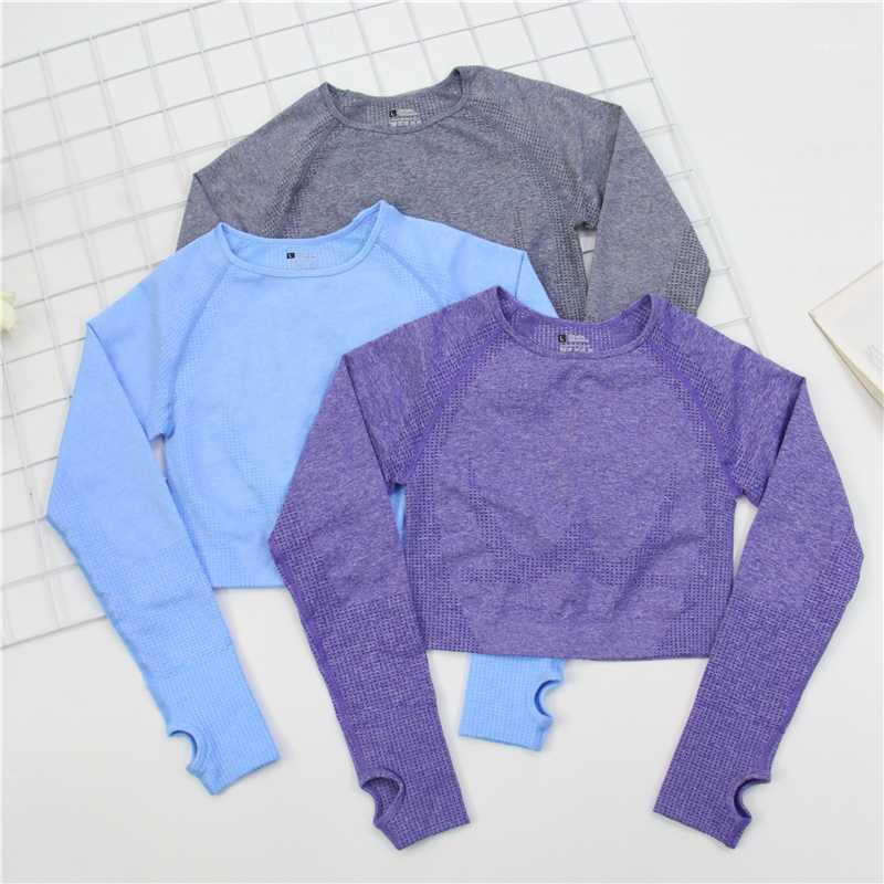 

Cotton Shirt Seamless Yoga Top Fitness Sportswear For Women Running Workout Gym Sport Breathable Comfortable 1PC Full Shirt1, Grey