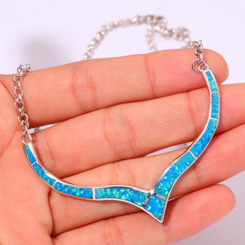

Fashion Large Vintage Humanoid Blue Opal Pendant Necklace For WomenLuxury Collares ChokersParty Wedding Christmas Gifts