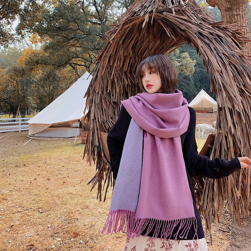 

edition joker double-sided pure color scarf female winter scarf shawl and thickening students thermal ins long women1