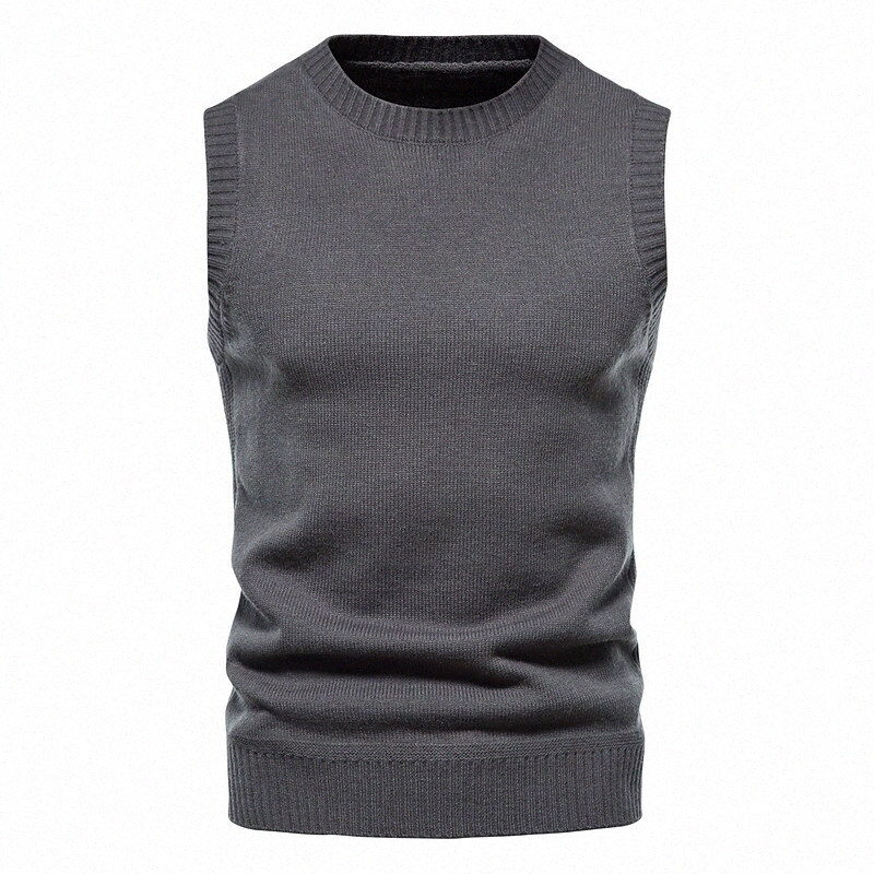 Men's Vest Knitted Solid Color Casual Long Sleeve Sweater Cardigans Crew Neck Fall Army Green Black Dark Gray y07F#
