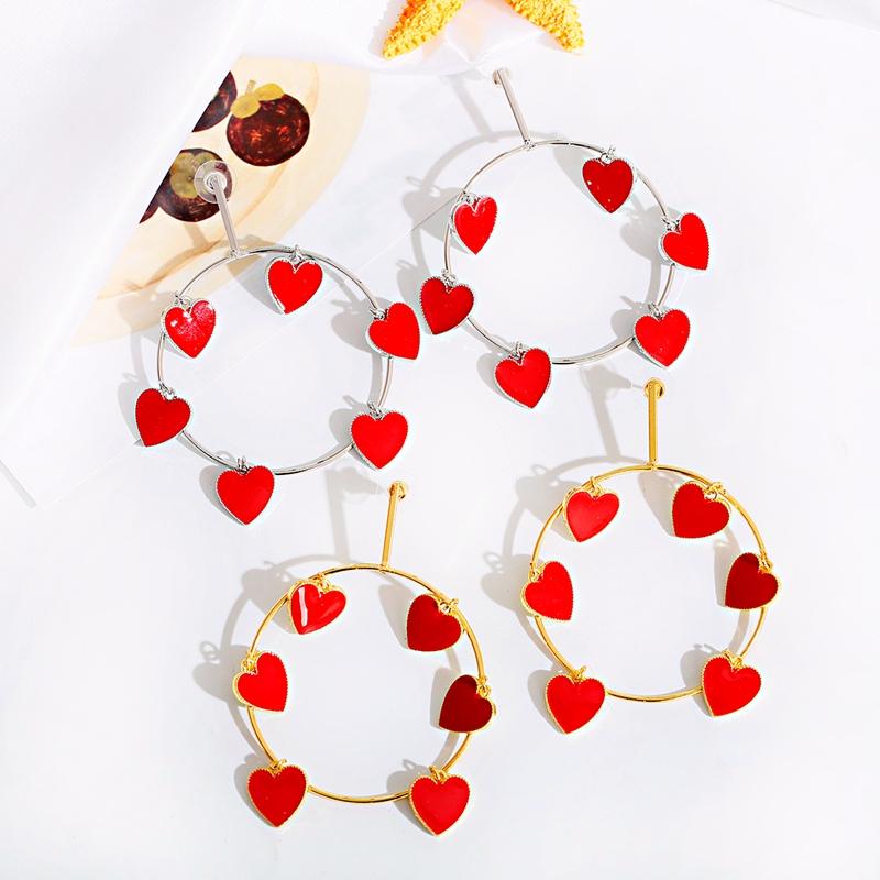 

Hoop & Huggie Fashion Gold Silver Color Red Heart Circle Round Earrings Brincos Korean Statement Jewelry For Women Oorbellen