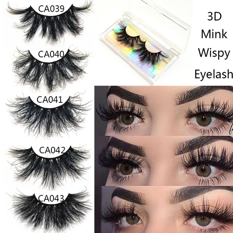 

1Pair 20mm Mink Lashes 100% 3D Mink Wispies False Eyelashes Natural Thick Volume Fluffy Long Eyelashes Extension Reusable Makeup