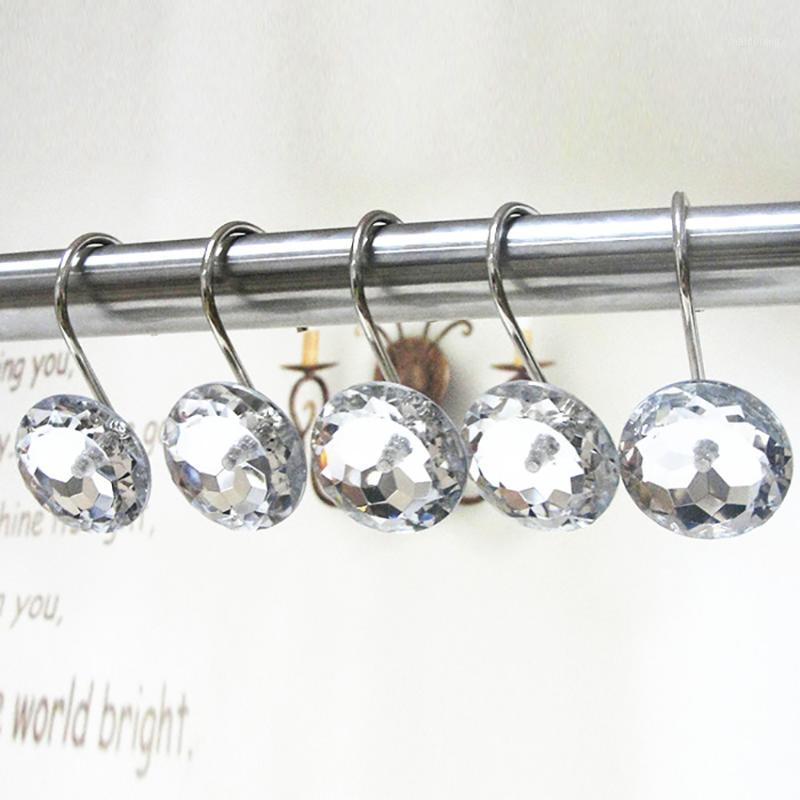

New 12pcs/Pack Polished Satin Nickel 5 Roller Ball Shower Curtain Rings Hooks Curtain Accessories1