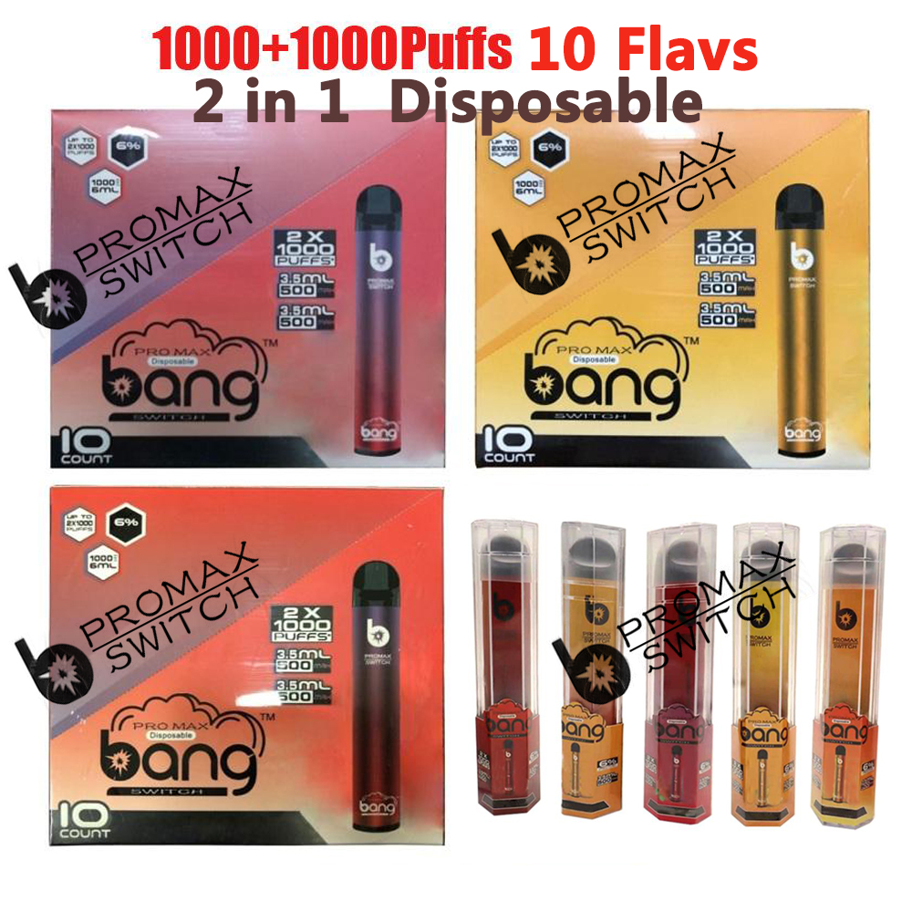 

Newest BANG Pro Max Switch Pod Disposable Kits 2 in 1 3ml+3ml Prefilled Cartridge 2000 Puff 1000mAh Vape Pen 2in1 Device Vape Kit Puff DHL