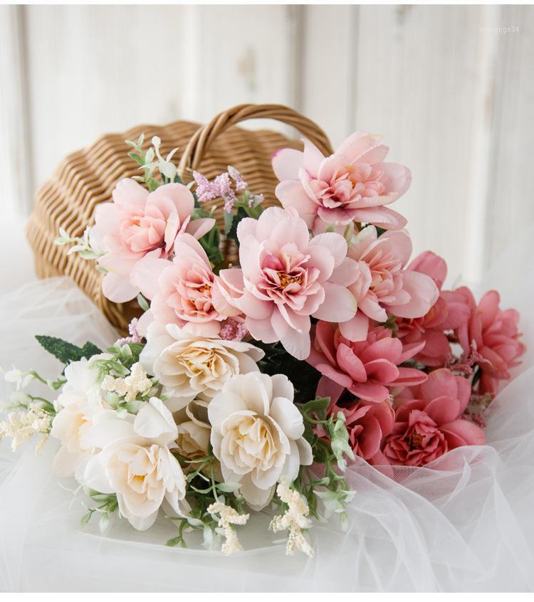 

Wedding Bouquet Artificial Silk Rose Peony Flower Bride Bouquet Pink orchid Vanilla Spike Wedding Supplies Home Decor1