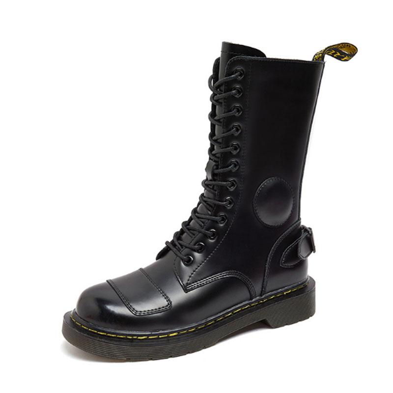 

Leather boots women's thick soled boots children's leather casual fashionable women's Motorcycle, Black