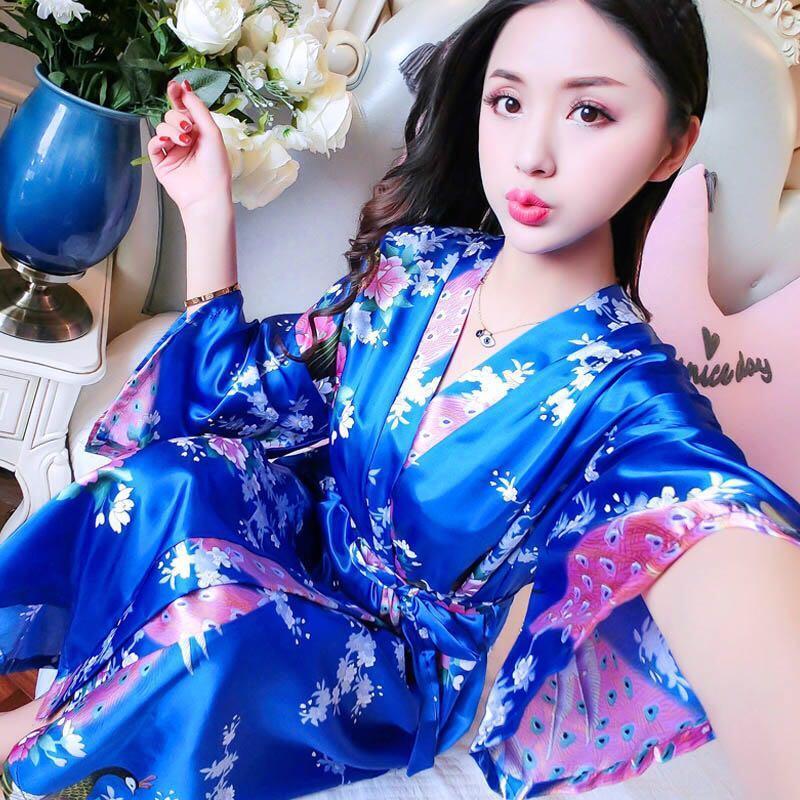 

Plus Size Flora Print Robes Sleepwear Pyjama Robe Female Nightwear Bathrobe Nightdress Nightgown Summer thin women home clothes, Light pink