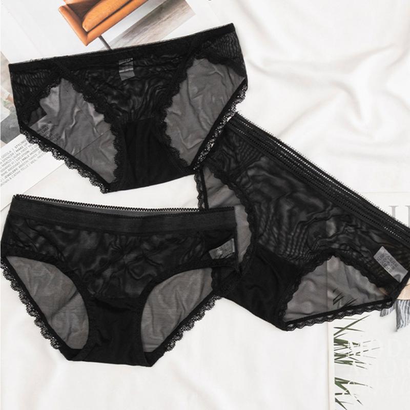 

Black Lace Transparent Briefs For Women Sexy Lingerie Low Waist Thin Mesh Hollow Out Tempting Lingerie Exotic Apparel