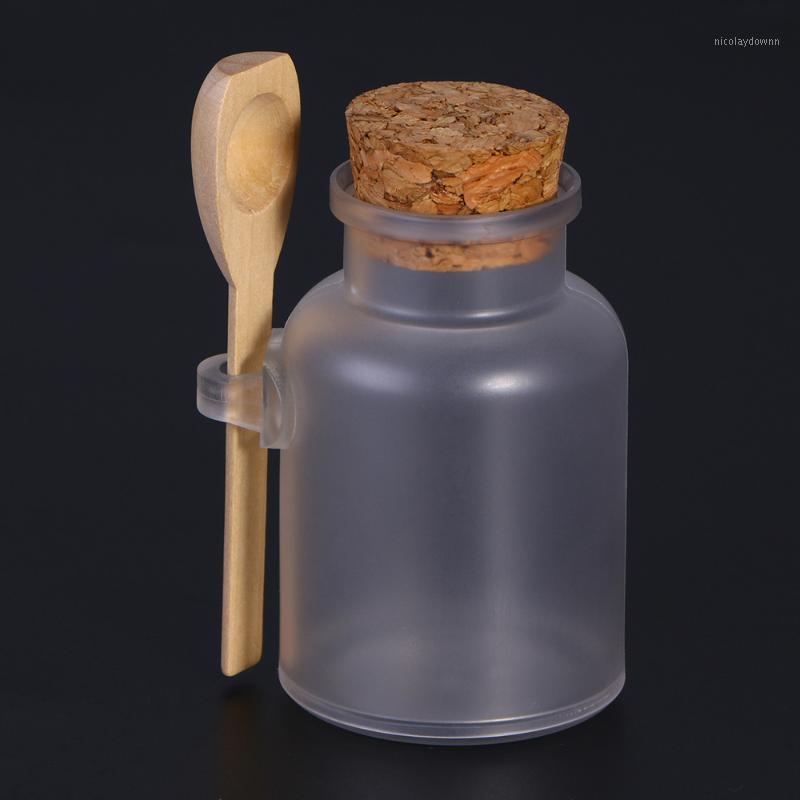 

300g Empty ABS Plastic Bath Salt Comestic Bottle Jar Pot with Wooden Cork and Spoon1