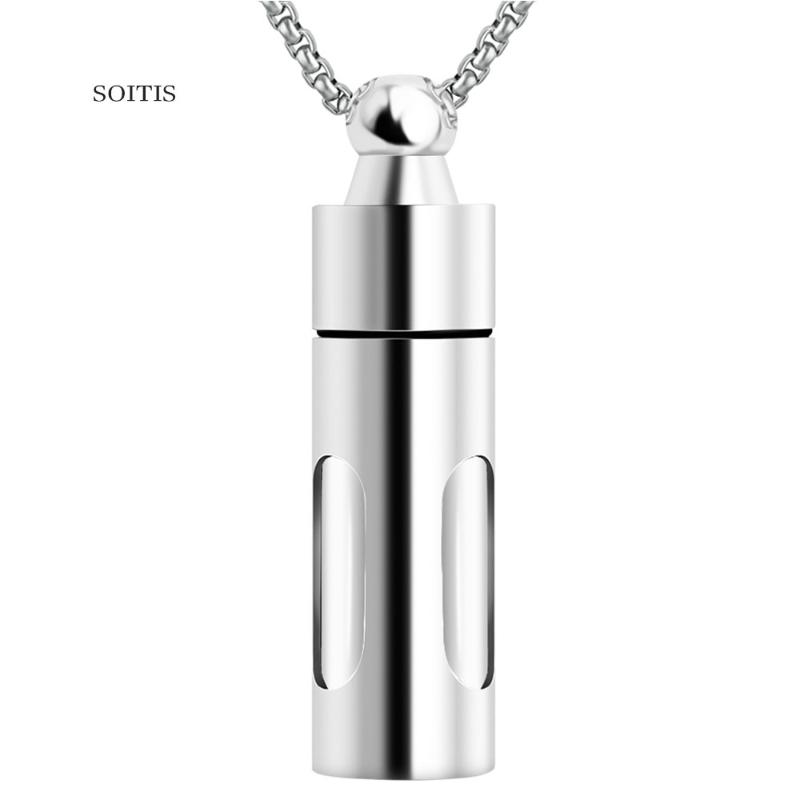 

Pendant Necklaces SOITIS Glass Decoration Internally Visible Cylinder Stainless Steel Chain Openable Cremation Ashes Fillabled Necklace