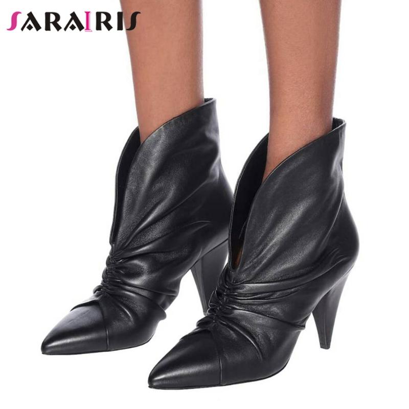 

SARAIRIS Brand Lady Designer Boots Solid Pointed Toe Fashion Winter Ankle Boots Women High Heels Elegant Office Shoes Woman, White
