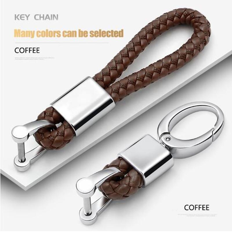 

PU Leather Hand Woven Keychain Metal key rings Chains Customize Personalized Gifts Car Key Holder For Auto Keyring