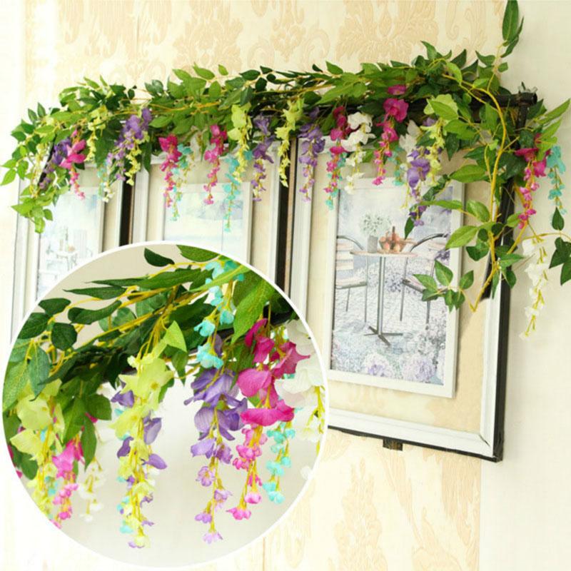 

110cm Long Wisteria Vine Rattan Flowers for Wedding Arch Party Decoration White Vine Artificial Flowers Flores Garland Wreath, Blue