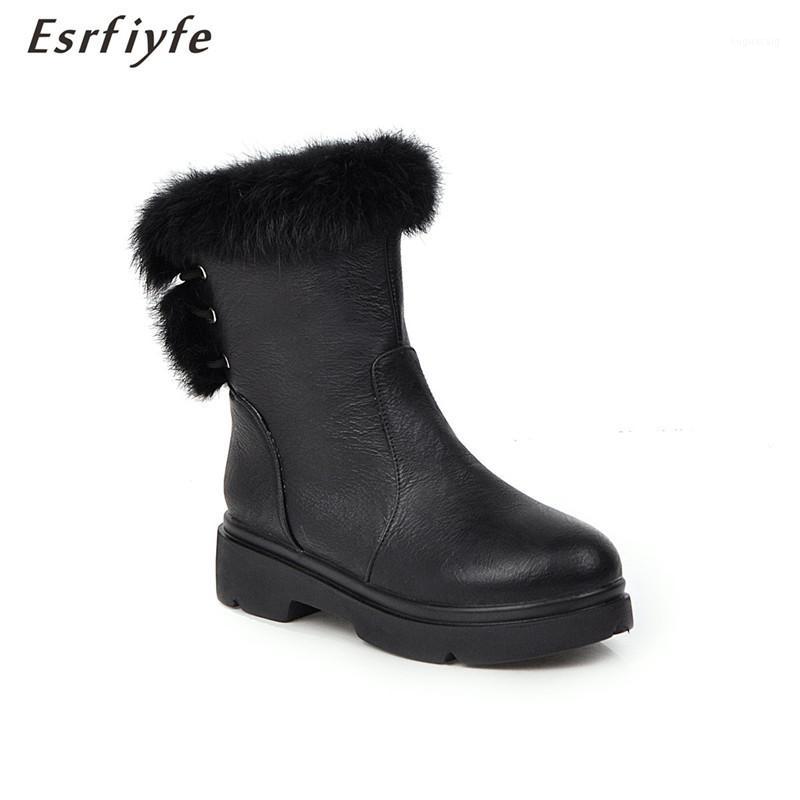 

ESRFIYFE 2020 New Winter Plush Fur Warm Woman Ankle Boots Snow Boots Lace-up Casual Shoes Woman Thick Heels Platform Shoes1, Beige