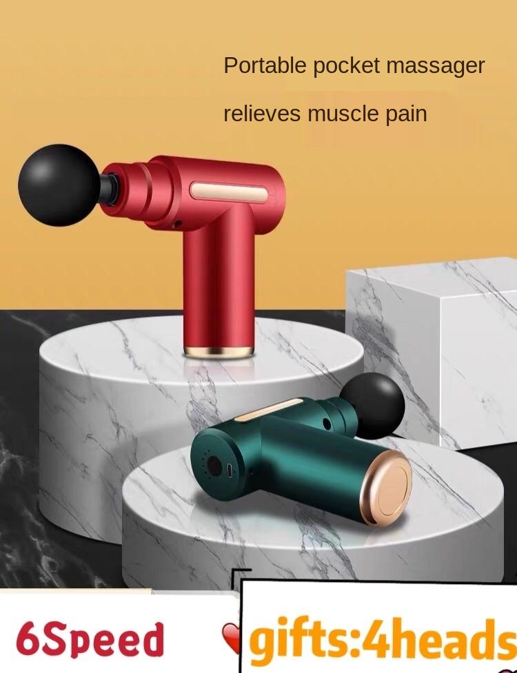 

6-Speed Mini Electric Fascia Gun Mute 4 Massage Heads Slimming Body Relaxation Back Leg Portable Device Deep Fascia