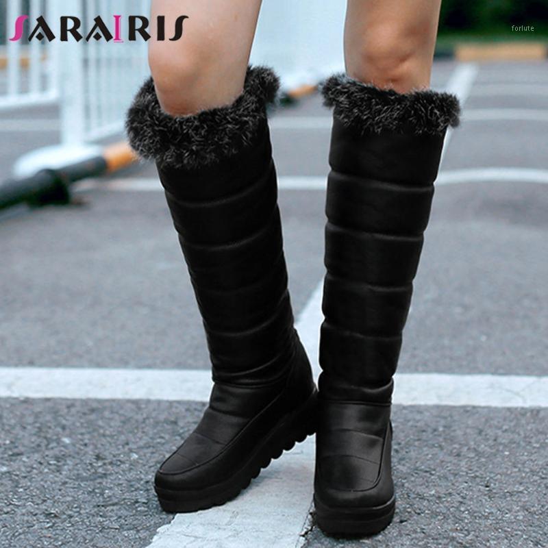 

new fashion female winter warm fur outdoor boots knee high boots women platform wedges high heels plush shoes woman1, Black