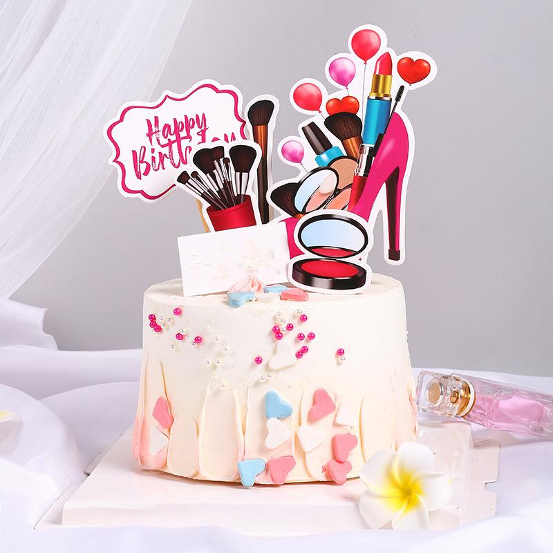 

6pc Happy Birthday Cake Topper girl high heels Lipstick Cupcake toppers for wedding birthday party Dessert Decoration Cake gift