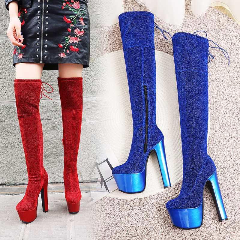 

Black High heels over the knee boots women Thigh high boots Ladies Autumn Winter Long botas de invierno para mujer 43-461