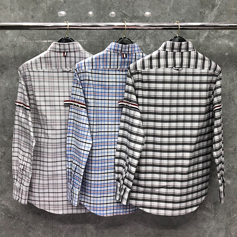 

Plaid Men's Shirt Striped Ribbon Armband Women's Oversized Blouse Slim Fit Casual Oxford Cotton Luxury Brand Long Sleeve Shirts Korean Style High Quality Tops, Packing bag