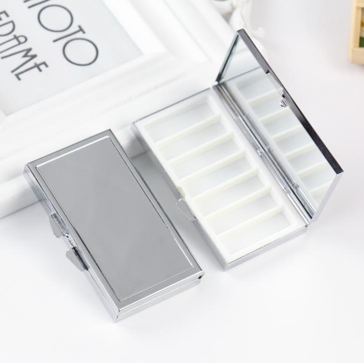 

Wholesale 50PCS Blank Rectangle Pill Boxes Metal Pills Container 7 Grids Mini Portable Travel Case, As pic