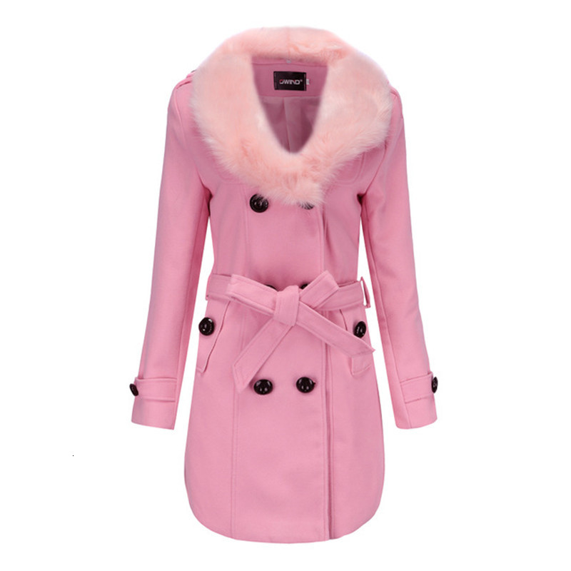 

2021 New Female Coat Winter Double Fur Collar Breasted Wool Blend Elegant Fashion Ladies Jacket Plus Size 5xl A299 VXVN, Pink.
