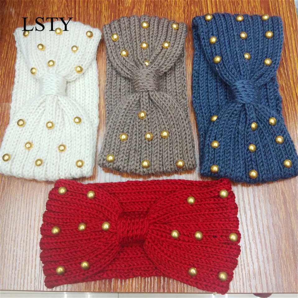 

Fashion Creative New European and American Headband Handmade Stretch Wool Headband Deposit Beads Knitted Headbands