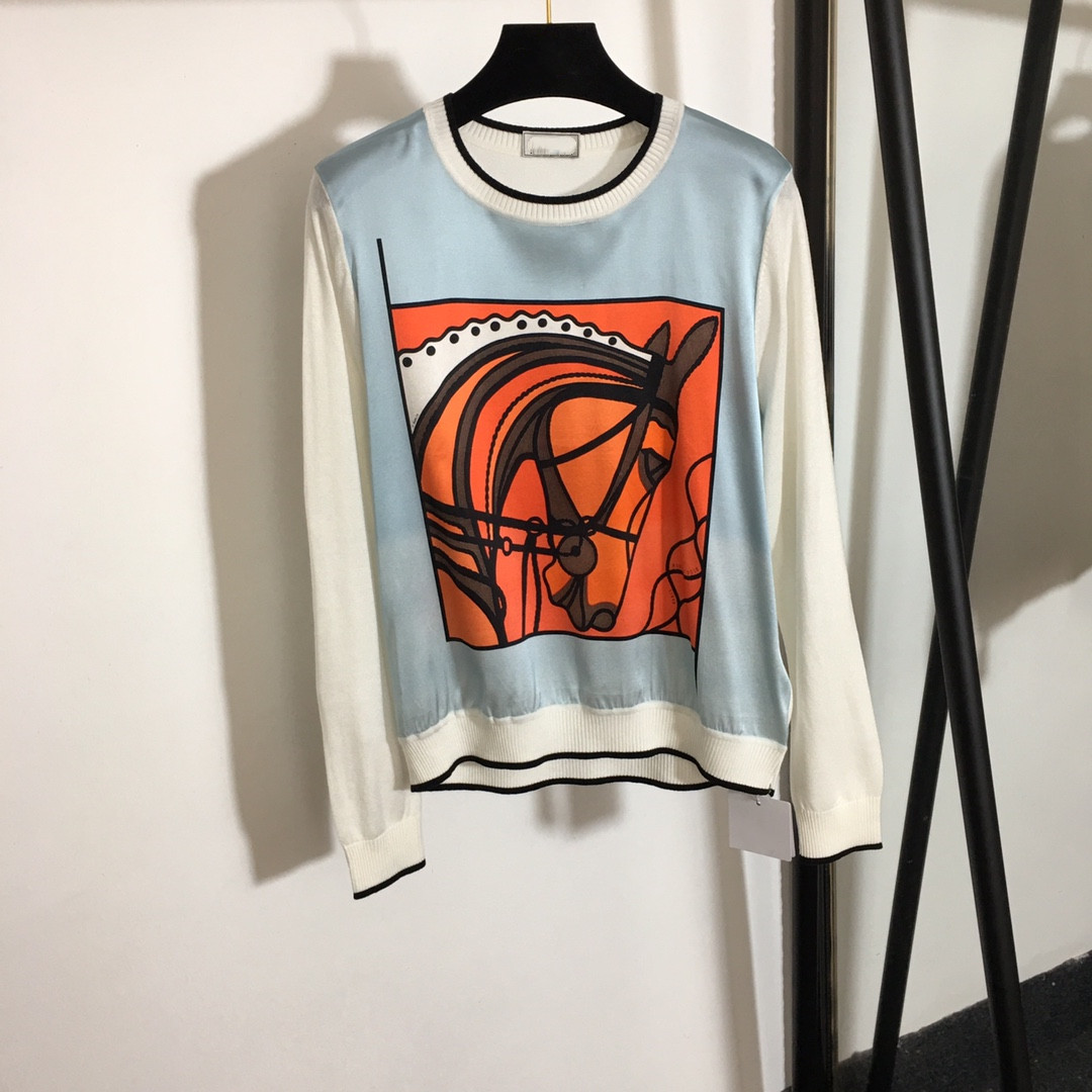 

Milan Runway Sweater 2021 O Neck Long Sleeve Women' Sweaters High End Jacquard Pullover Women Designer Sweater 1228-7, Picture color