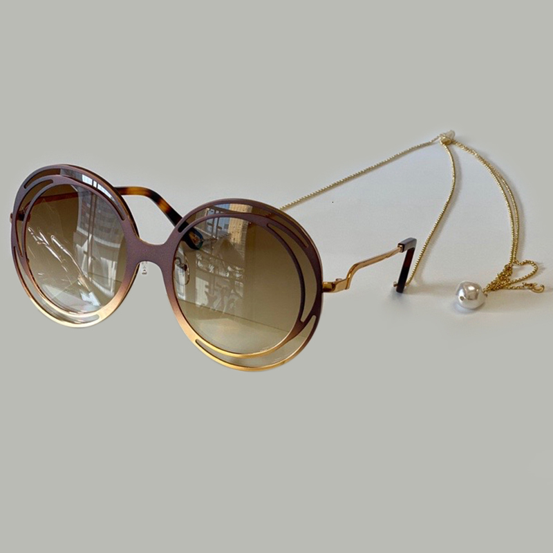 

2021 New Round Sunglasses Women with Chain Fashion Brand Oversized Gradient Sun Glasses Female R5dc