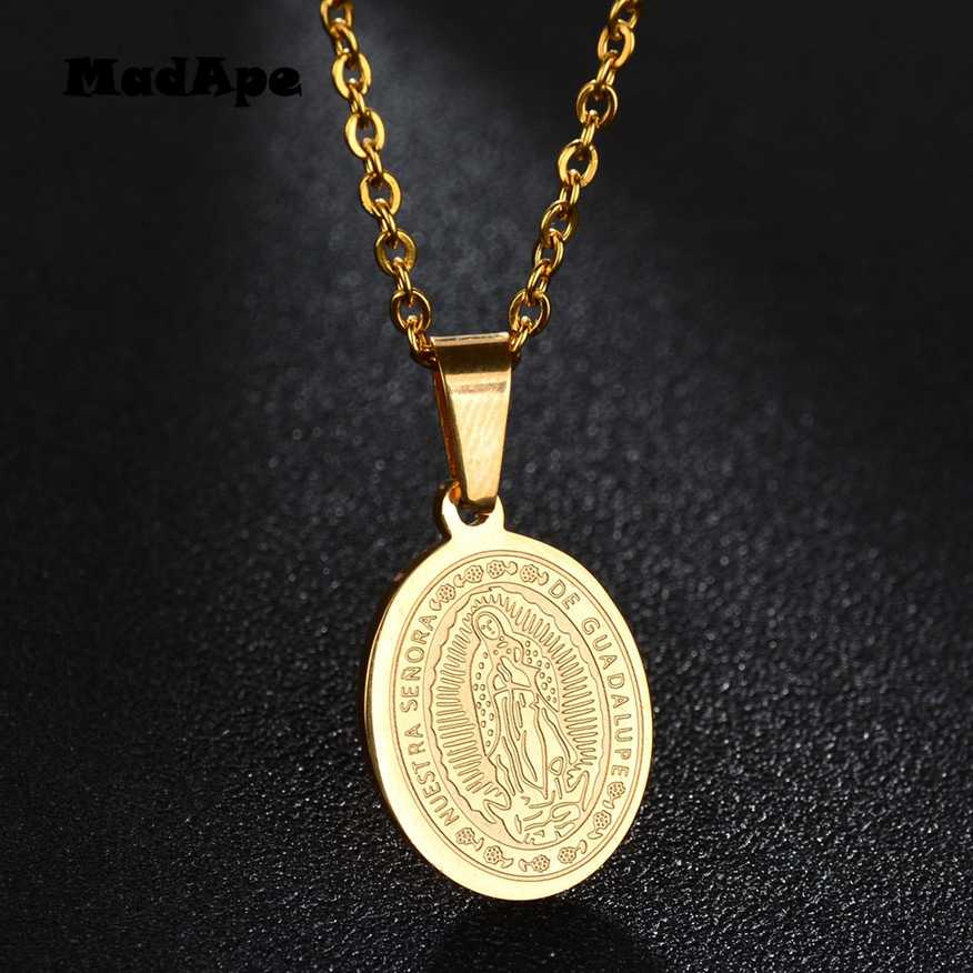 

MadApe Titanium Steel Religious Virgin Mary Pendant Chain Couple Necklace Classic Jesus Pendants Necklace For Women Men Gift