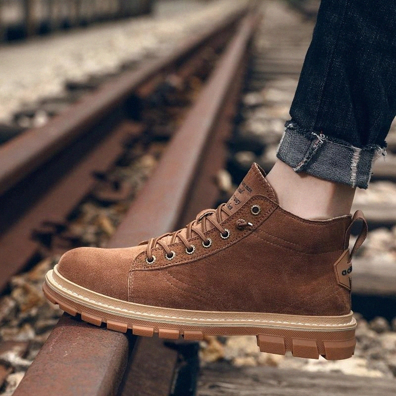 

spring autumn men boots fashion trend high-top footwear breathable cow suede leather casual sneakers botas hombre ankle boots #bu85