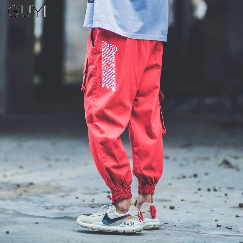 

Side Pockets Pants Cargo Men's Sweatpants Fashion High Street Casual Trousers Streetwear Men Jogger Camouflage Hip Hop Loose Mid, Black pants