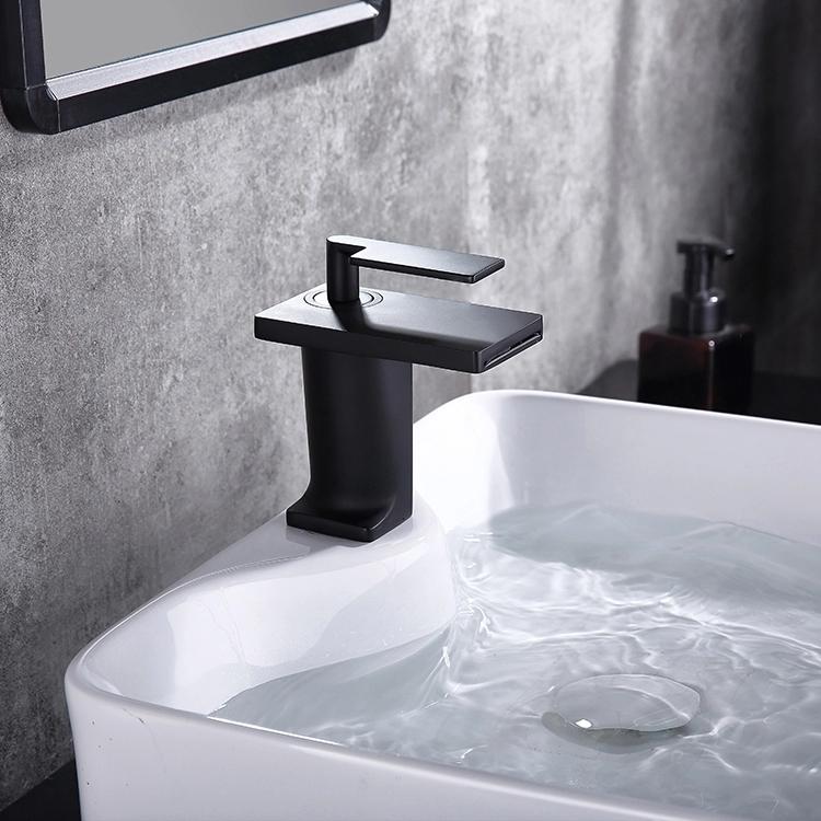 

Original Factory Luxury Brass waterfall bathroom sink faucet Top quality copper cold hot water basin mixer faucet, Black