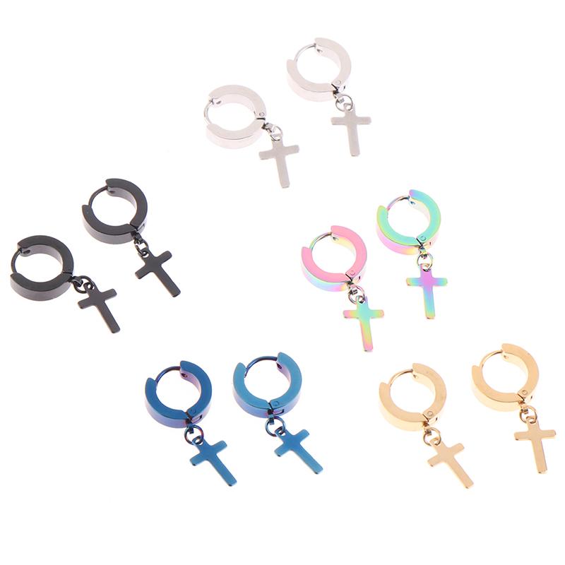 

1Pc/1Pair Stainless Steel Punk Men Cross Earrings Simple Stud Drop Earrings Women Black/Silver Color Gothic Cross Rock Ear Rings