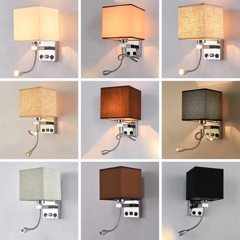 

Modern Indoor LED Wall Lamp Bedside Bedroom Applique Sconce With Switch USB Reading Night Lamp E27 Bulb Home Hotel Wall Lights