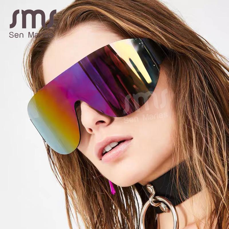 

Oversized Mirror Sunglasses Men Women 2020 New Rimless One-piece Sun Glasses Fashion Goggle Glasses For Female Male Shades UV400