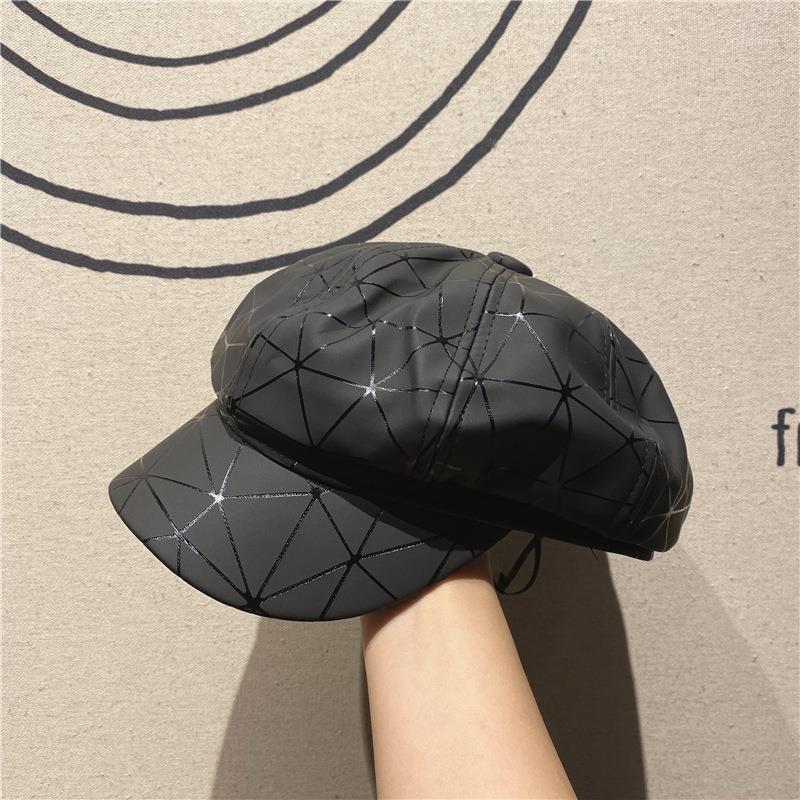 

Autumn Winter Hats For Women Solid Plain Black Octagonal Newsboy Cap Men Ladies Casual PU Hat Winter Beret Women Painter Cap1