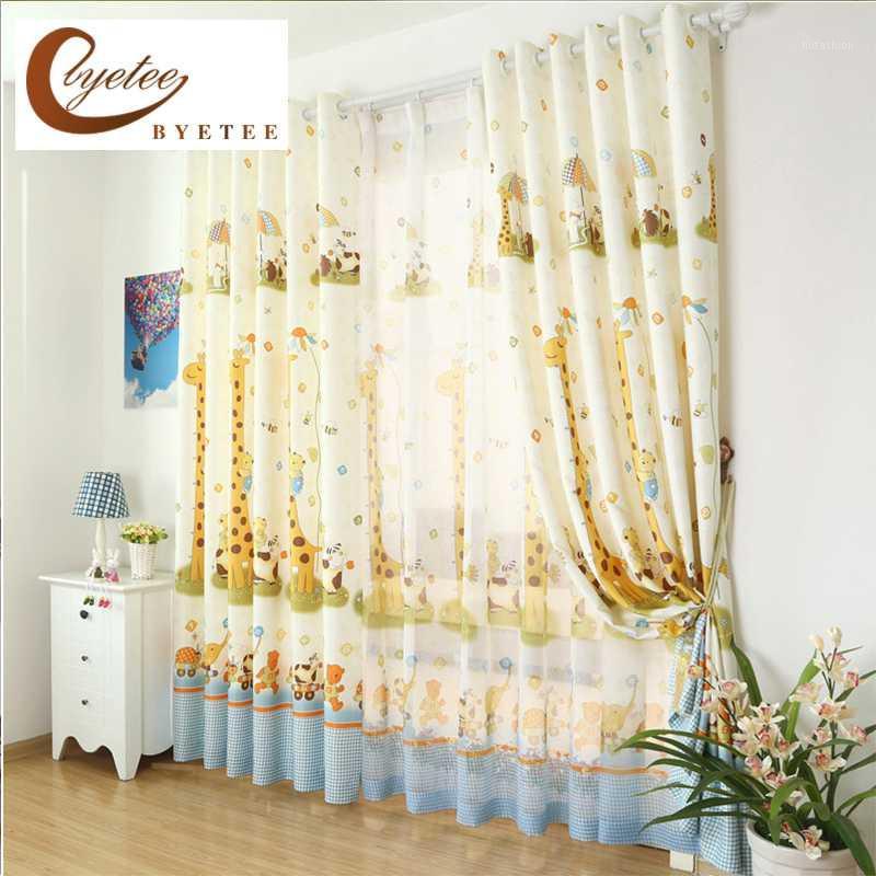 

byetee} Cartoon Customize Children's Bedroom Room Curtain Boys Giraffe Window Curtains for Kids Curtains for Bedroom1, Tulle